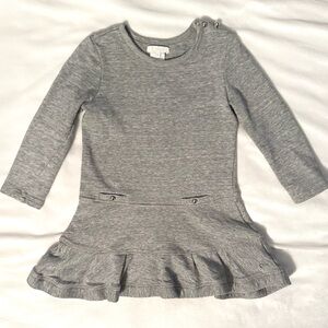 CHLOE Heather Gray Long Sleeve Flared Hem Sweater Dress Silver Buttons Girls 4